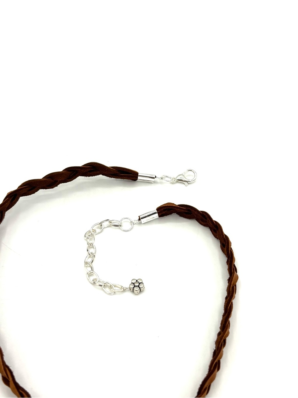 Hand Crafted Braided Brown Leather Choker Necklace Multicolor Beaded Pendant - Picture 7 of 9